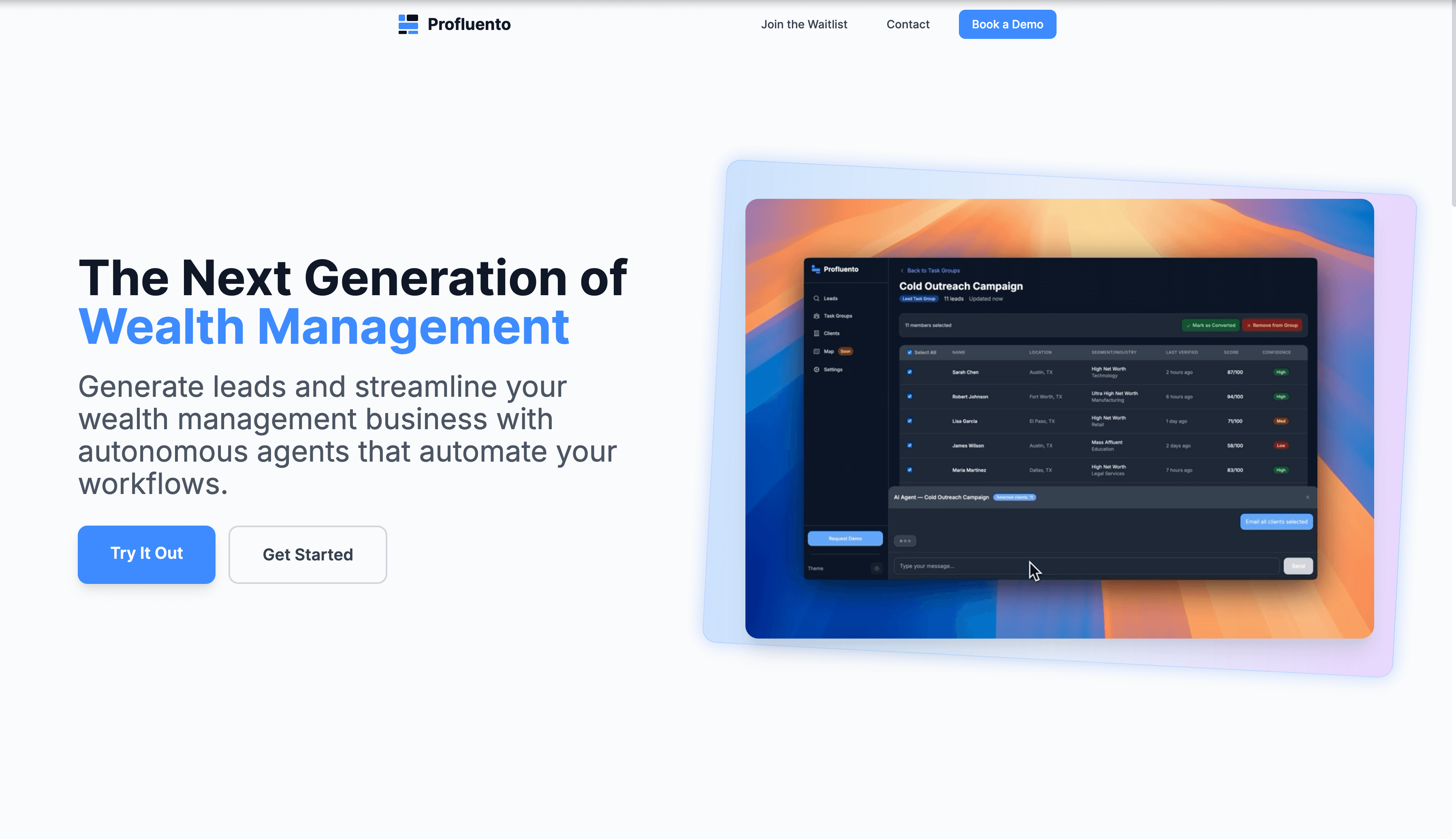 Profluento product interface preview